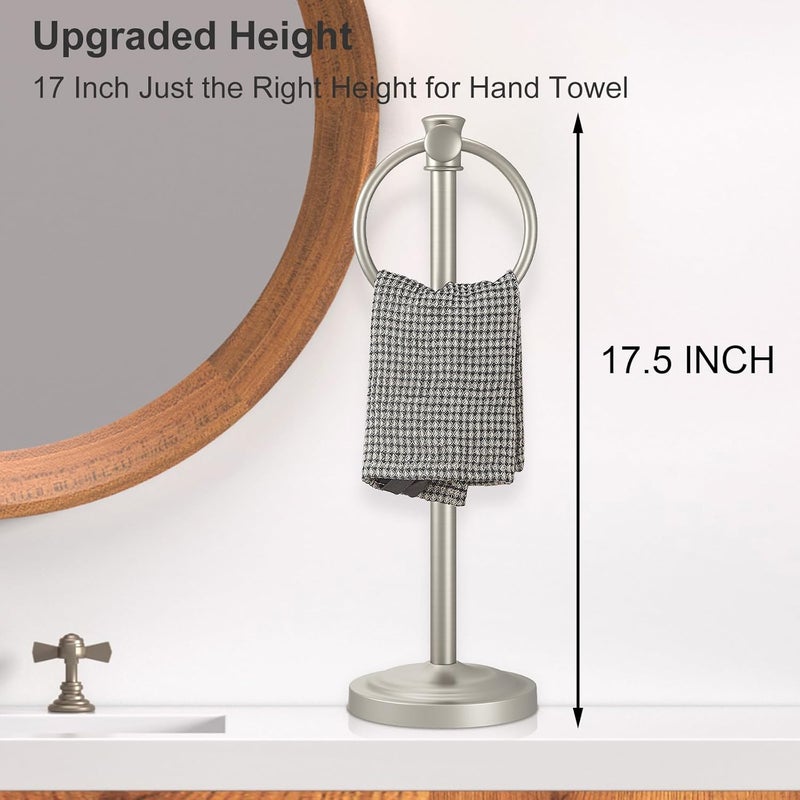 Hoimpro 17 Inch Stand Hand Towel Holder Towel Bar Towel Hanging Ring, Free Standing Floor Hand Towel Rack Storage for Bathroom Kitchen Vanity Countertops, Hardware Accessories(Brushed Nickel) - Image 3